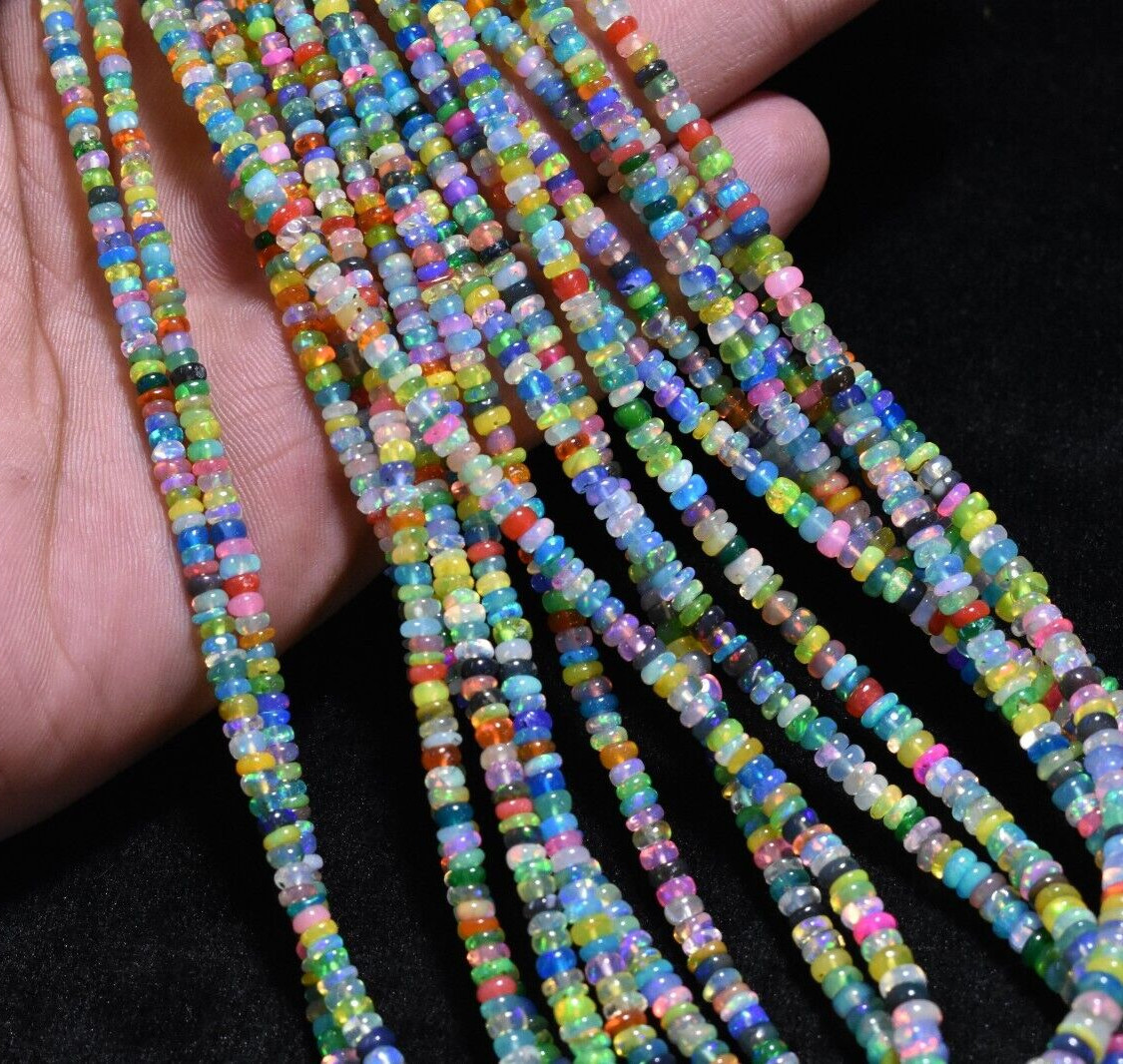 AAA++ Disco Ethiopian Opal Smooth Rondelle Gemstone Beads 16″ Strand 2.5-4.5mm