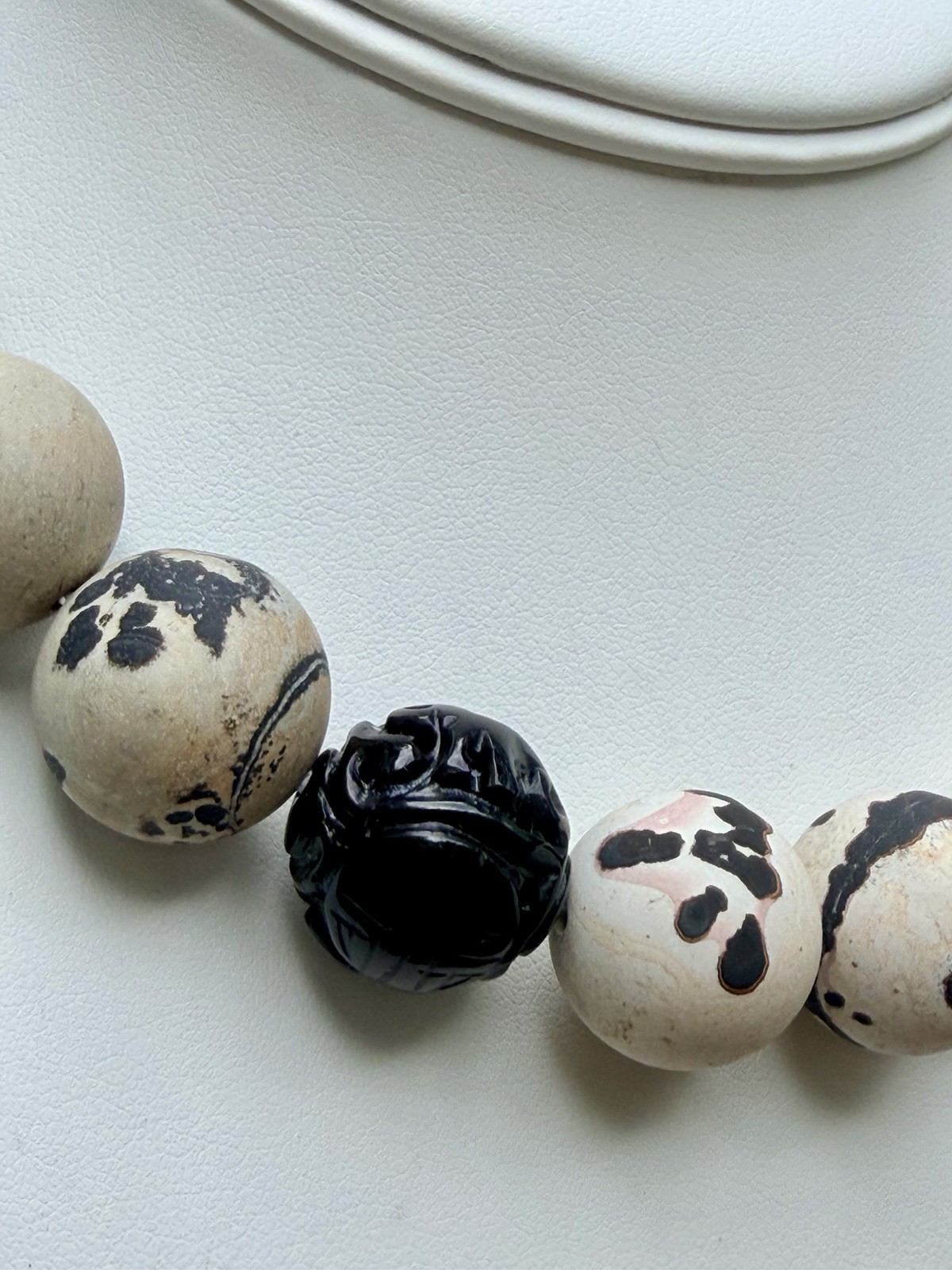 One-of-a-Kind Design 925 Carved Onyx & Matte Variegated Jasper Choker necklace