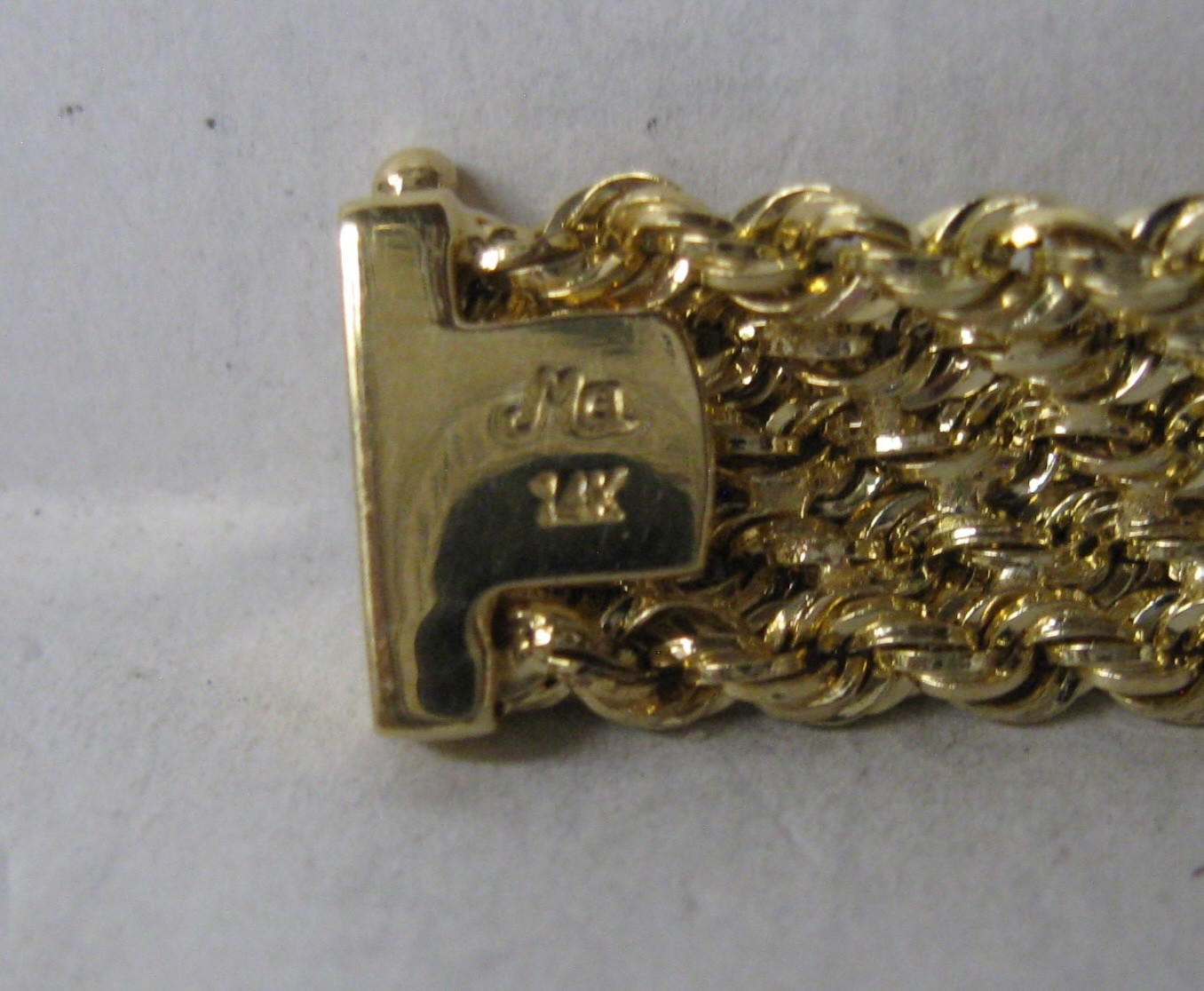 14K SOLID GOLD 7..5″ SPARKLING 5 ROW ROPE 11mm BRACELET ITALY 10.6 GRAM NICE