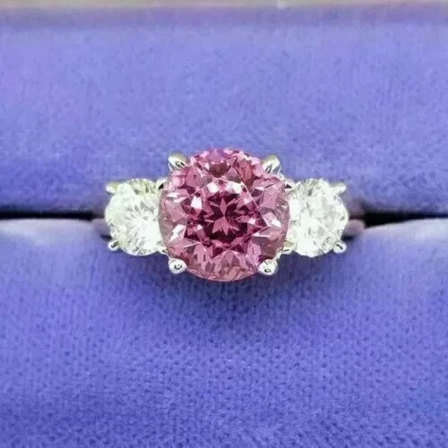 3.00 Ct Round Cut Natural Pink Sapphire Diamond Ring 14K White Gold Size 6