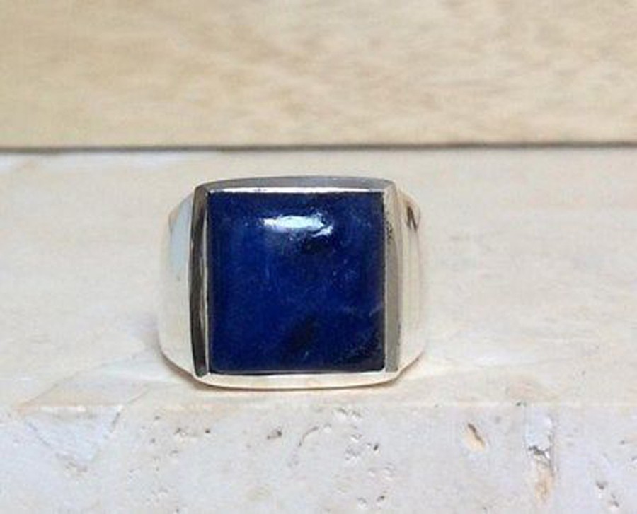 Solid 925 Sterling Silver Natural Blue Lapis Lazuli Gemstone Men’s Unisex Ring