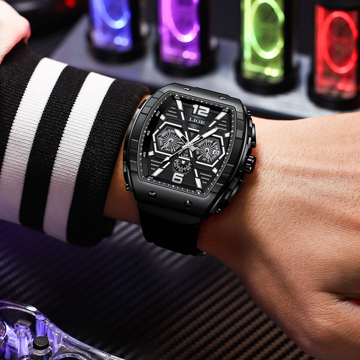 Men Watch Quartz Date Luminous Big Square Dial 5ATM Waterproof Sport Wristwatch