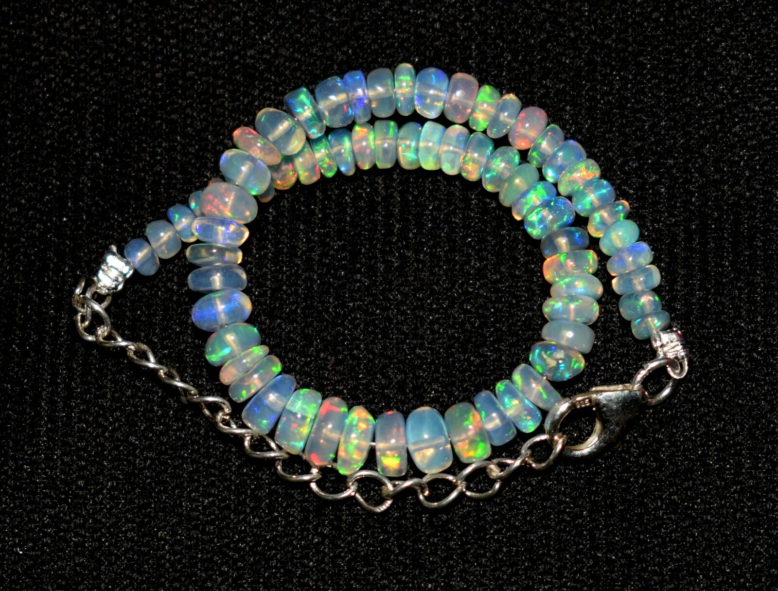 925 Sterling Silver Natural Ethiopian Opal Gemstone Beads 7″Bracelet F1729