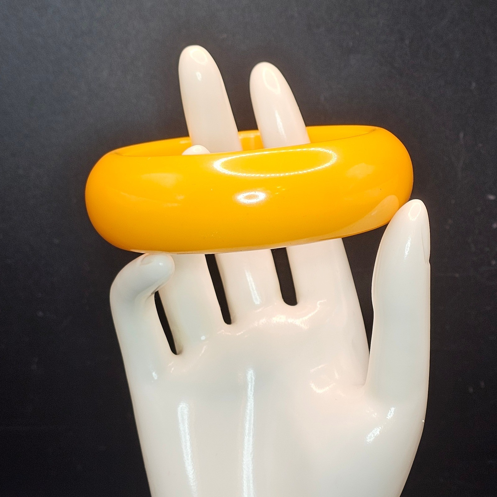 Vintage Egg Yolk Yellow Bakelite Bangle Bracelet Tested Chunky Dome 1″ Wide
