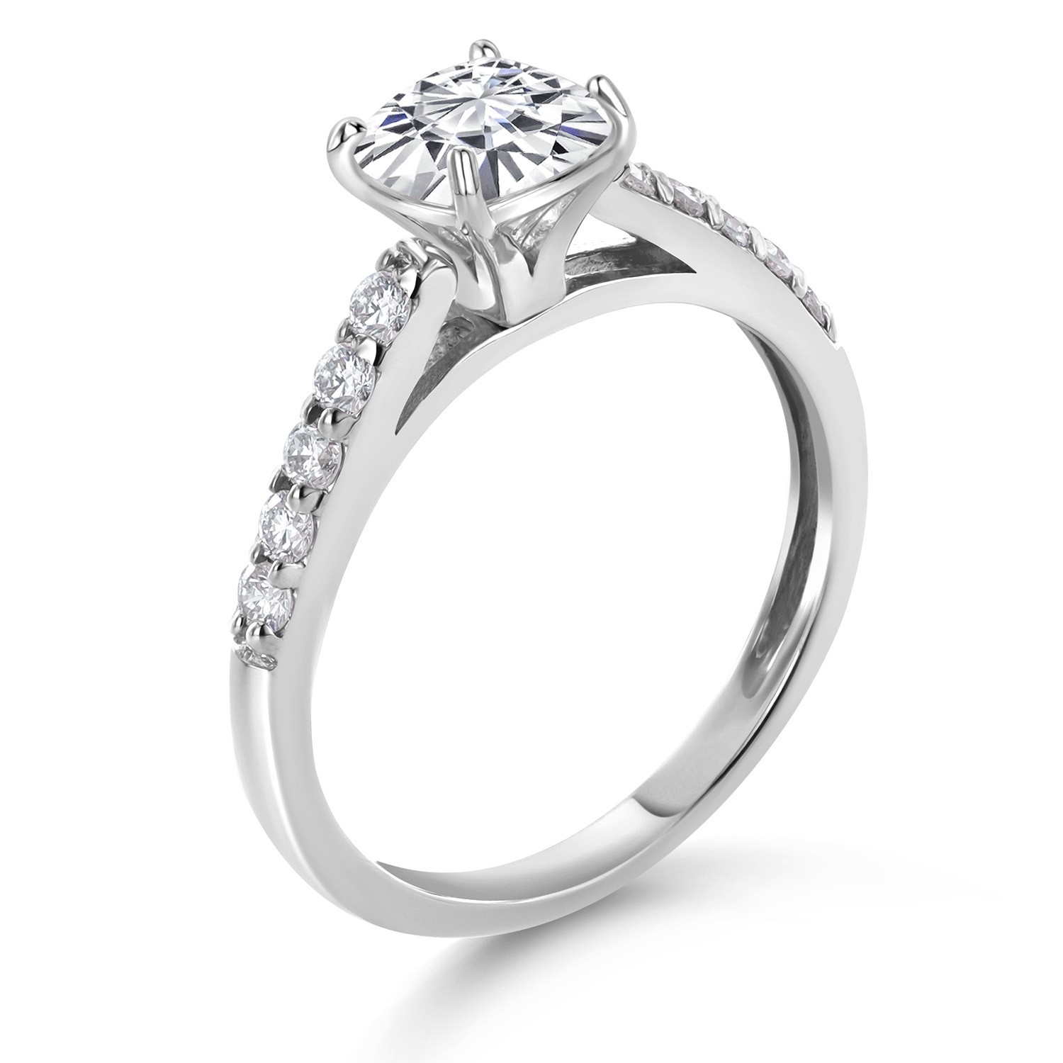 8MM Gemstone Birthstone & Lab Grown Diamond Engagement Ring Women 10K White Gold