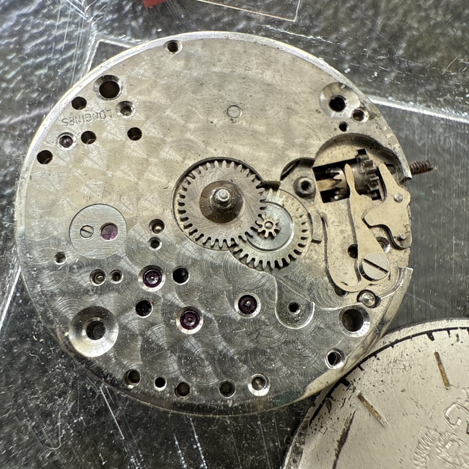 Vintage Longines 10L Movement/Dial/Hands Dial Engraved As Is