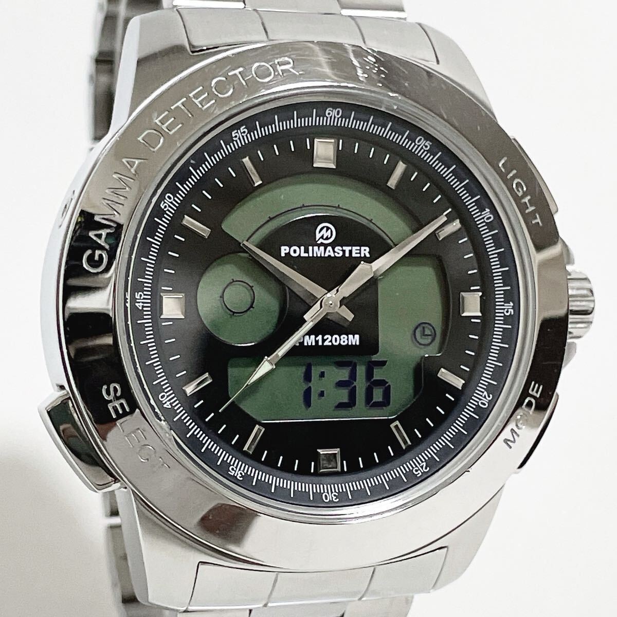 Polimaster PM1208M Men’s Watch Analog ＆ Digital Quartz 45mm Stainless Steel Used