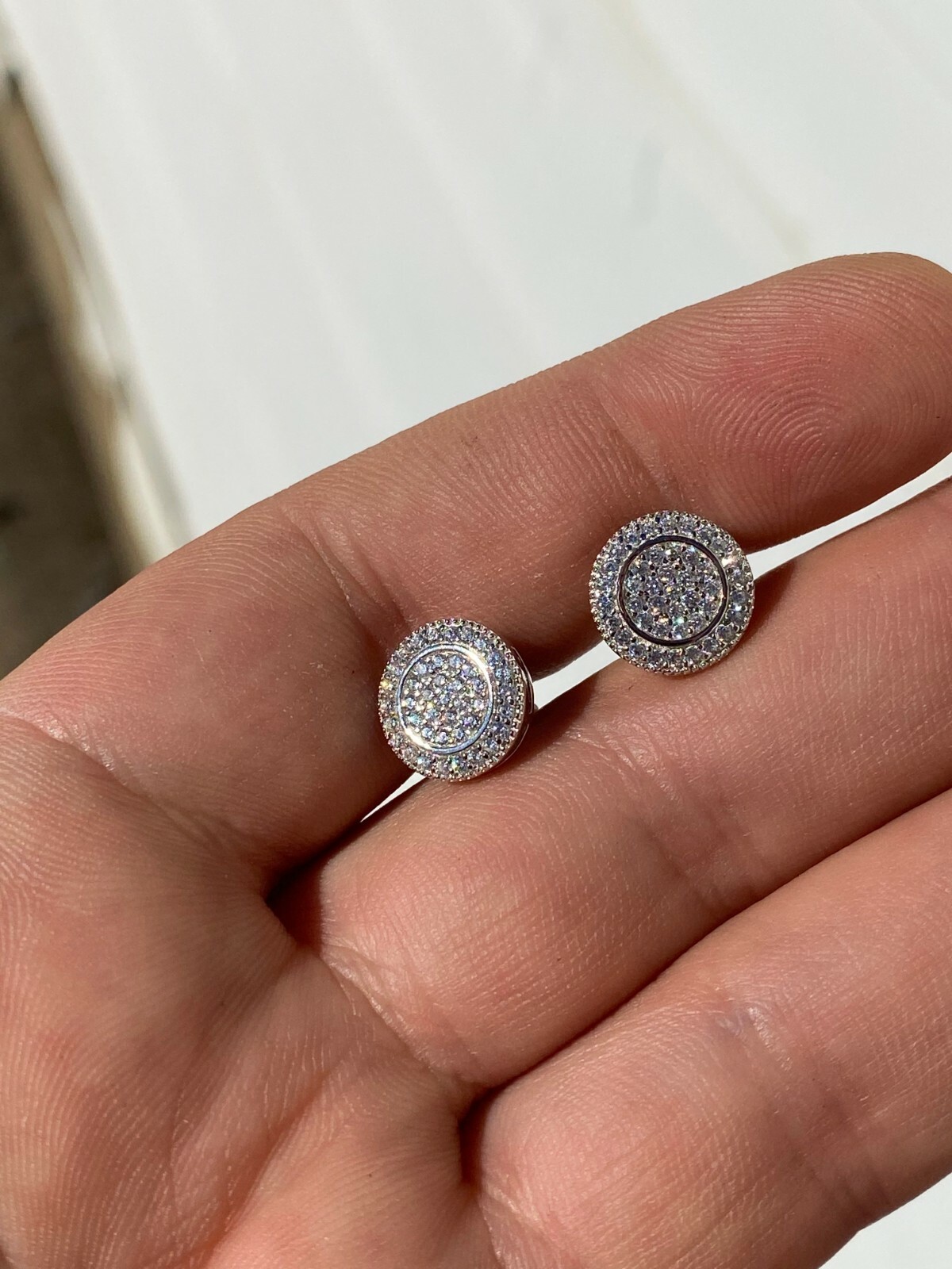 Real 925 Silver Iced Moissanite Hip Hop Men’s Earrings Studs Passes Tester