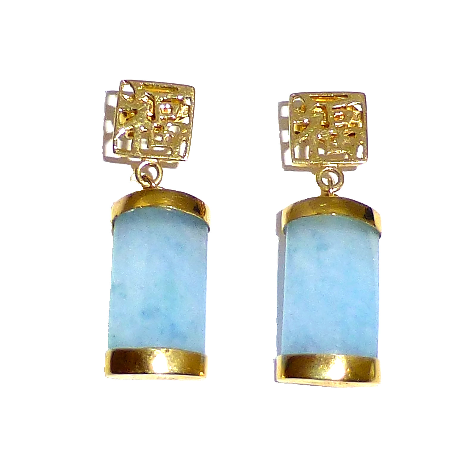 HK 14k 585 gold oriental asian jade earrings jewelry