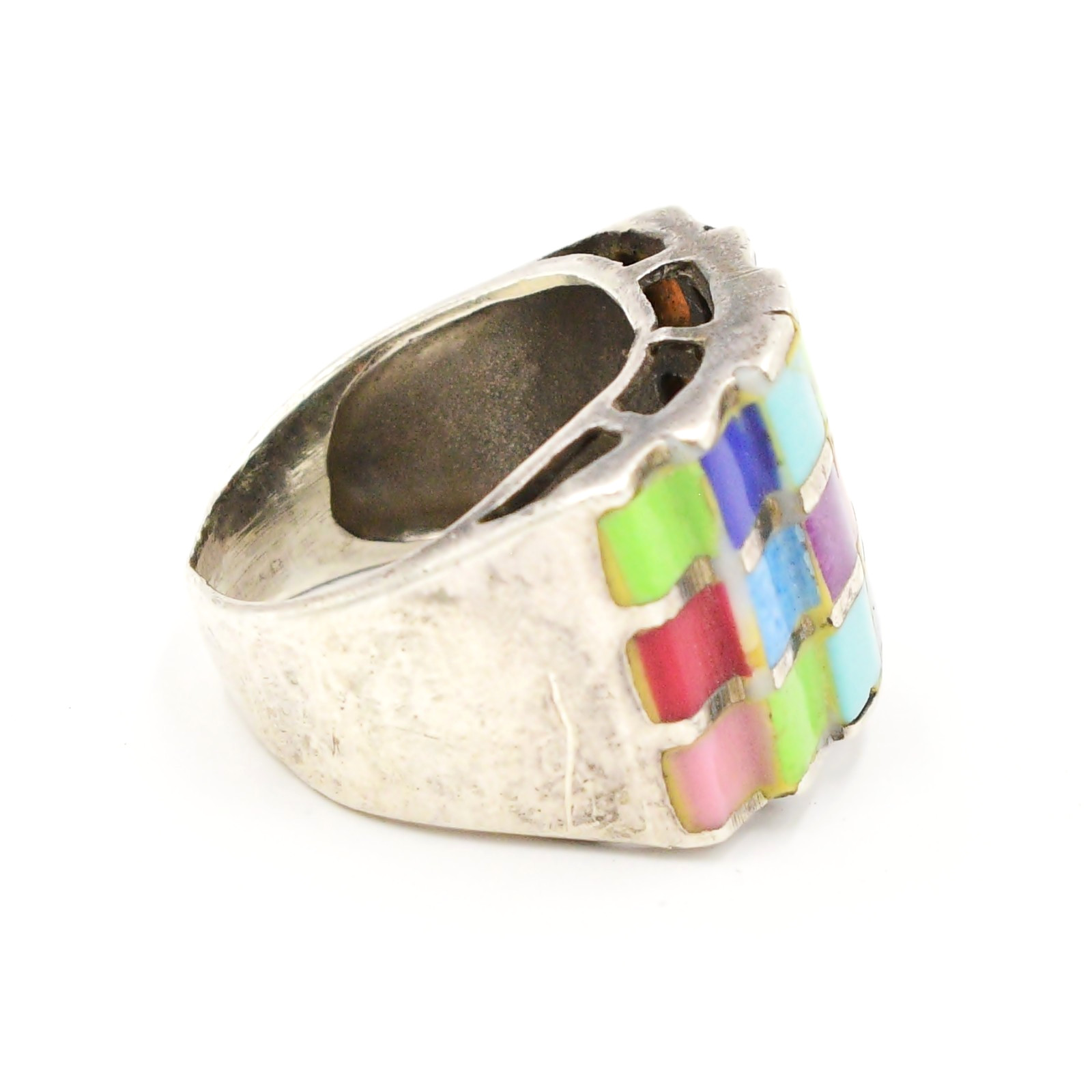 Sterling Silver Gaspeite Lapis Sugilite Turquoise Pink Opal & Coral Ring Sz 6.5