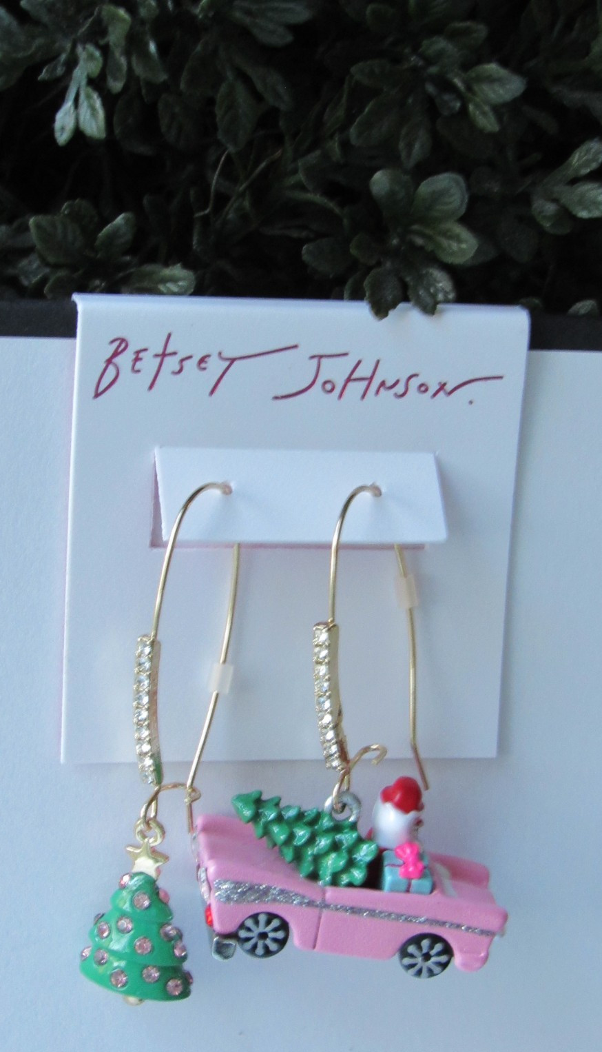 Betsey Johnson Jingle Bell Bling Santa Clause & Tree Mismatch Drop Earrings NEW