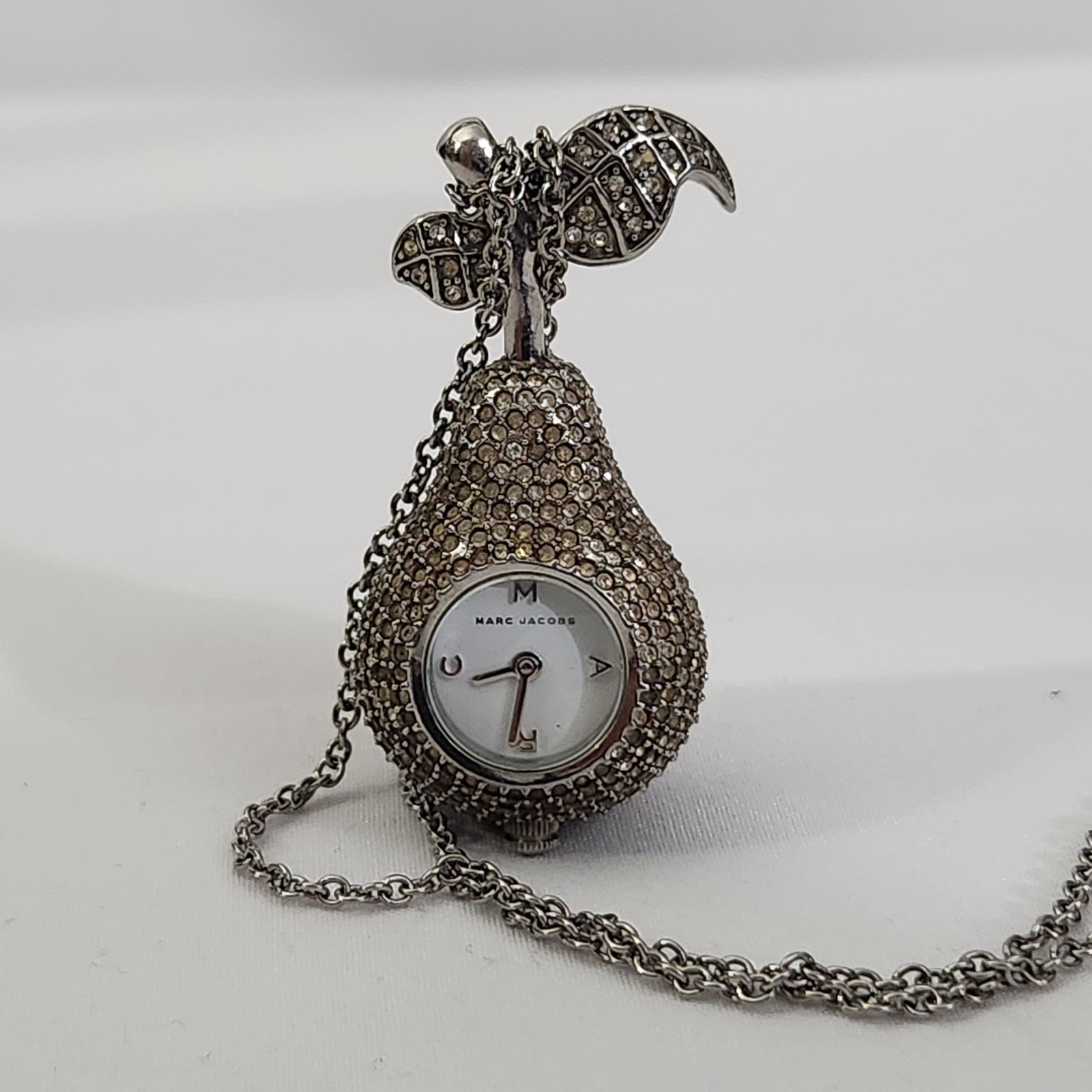 Marc by Marc Jacobs Crystal Pavé Pear Pendant Watch Necklace – Needs Battery