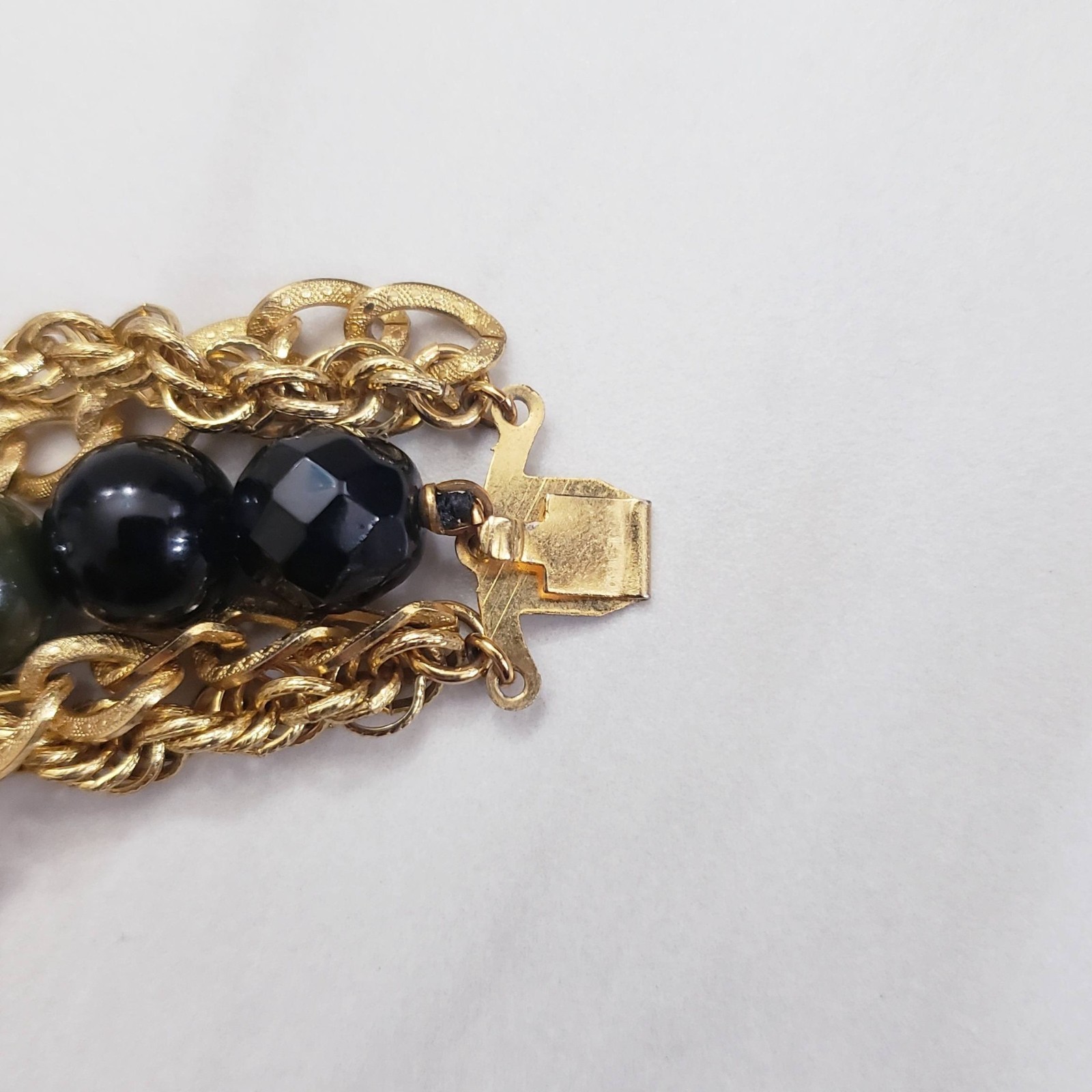 Vintage Pietra Dura Flower Mosaic Pendant Glass Bead Gold Tone Chain Necklace