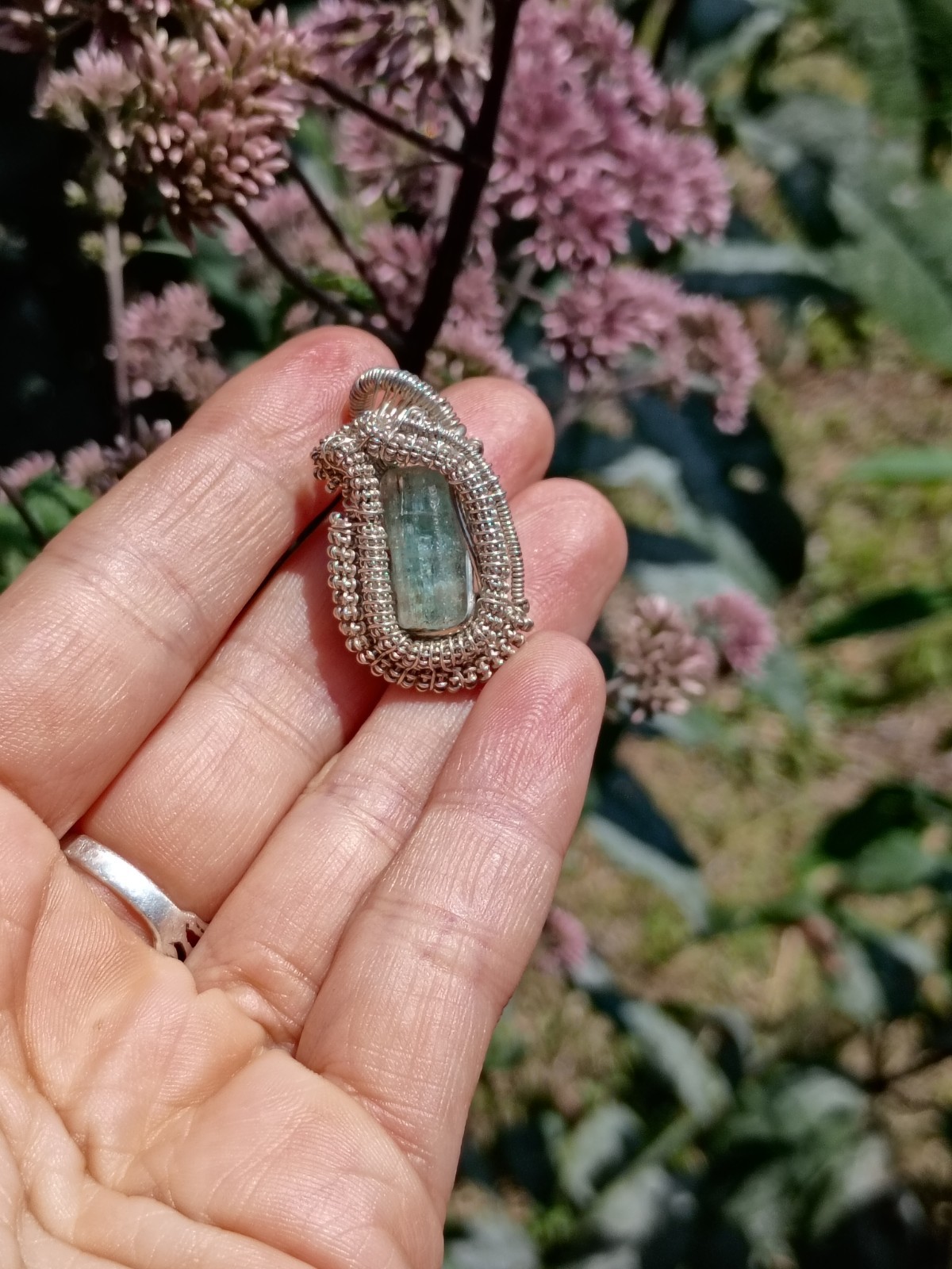 Nigerian Emerald Handcrafted Wire Wrapped Pendant Sterling Silver Natural