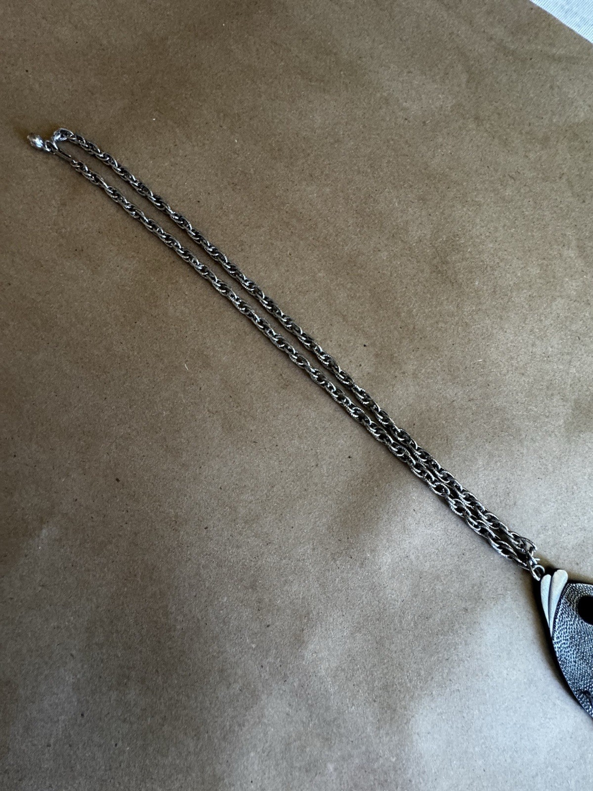 Silver Tone Fish Charm Pendant Rope Chain Necklace 18 in Metal