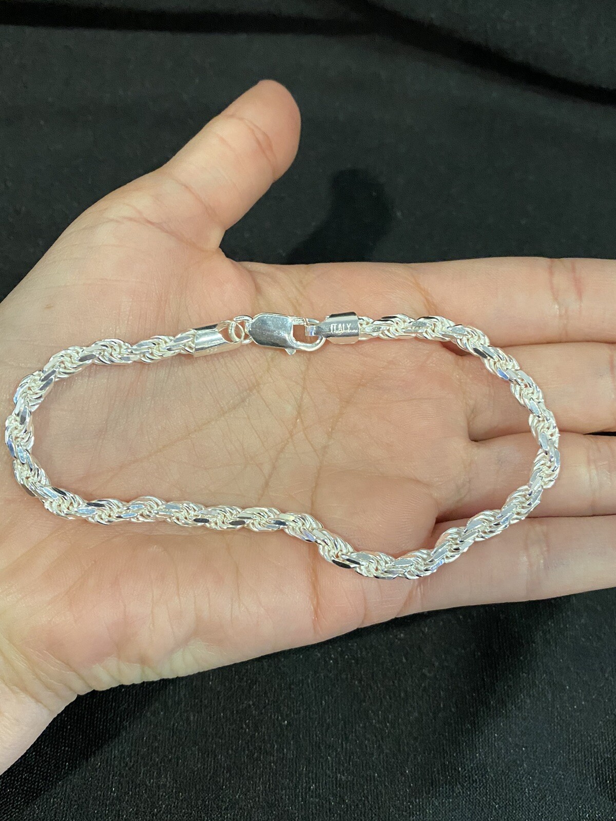 .925 Sterling Silver Men’s Womens Twisted Rope Chain Long Bracelet 9.5 inches