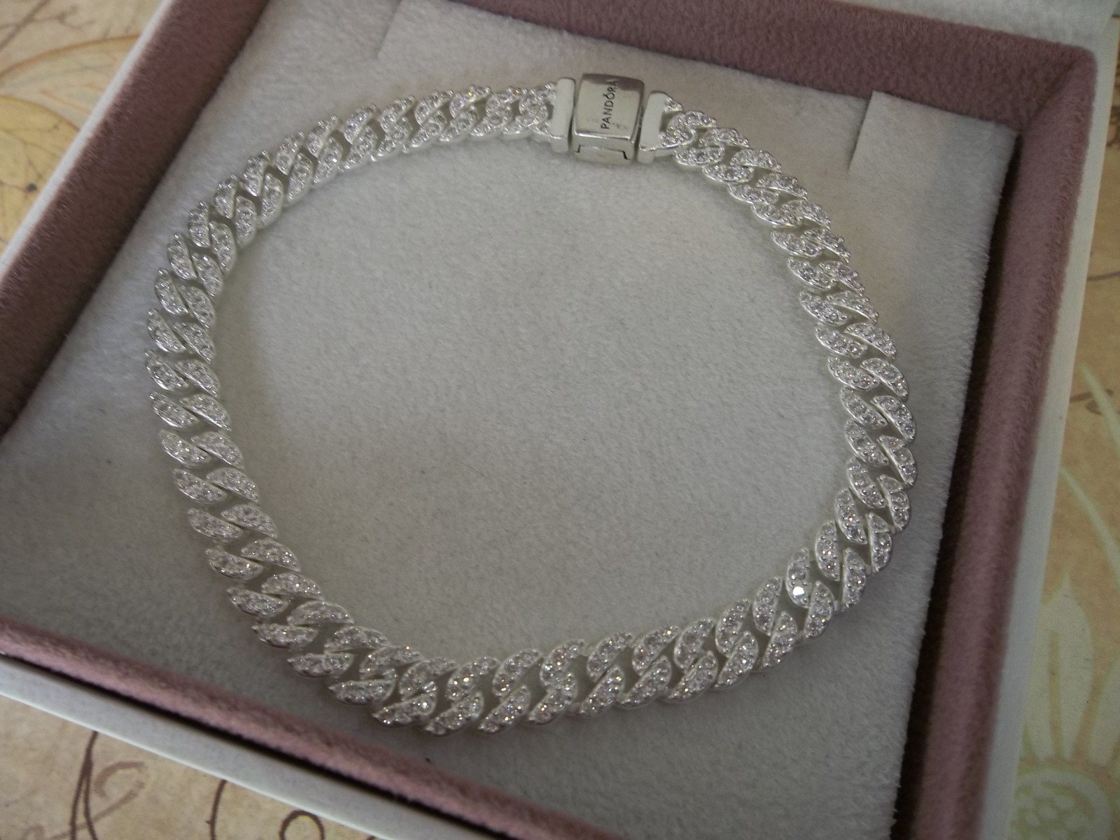 Genuine Pandora Timeless Silver Pavé Cuban Chain Bracelet 593008C01 – 20cm