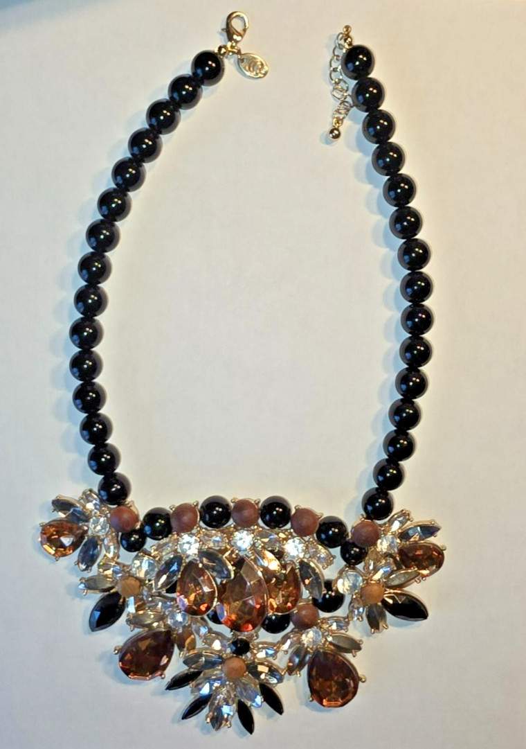 brown black white gold rhinestones statement necklace