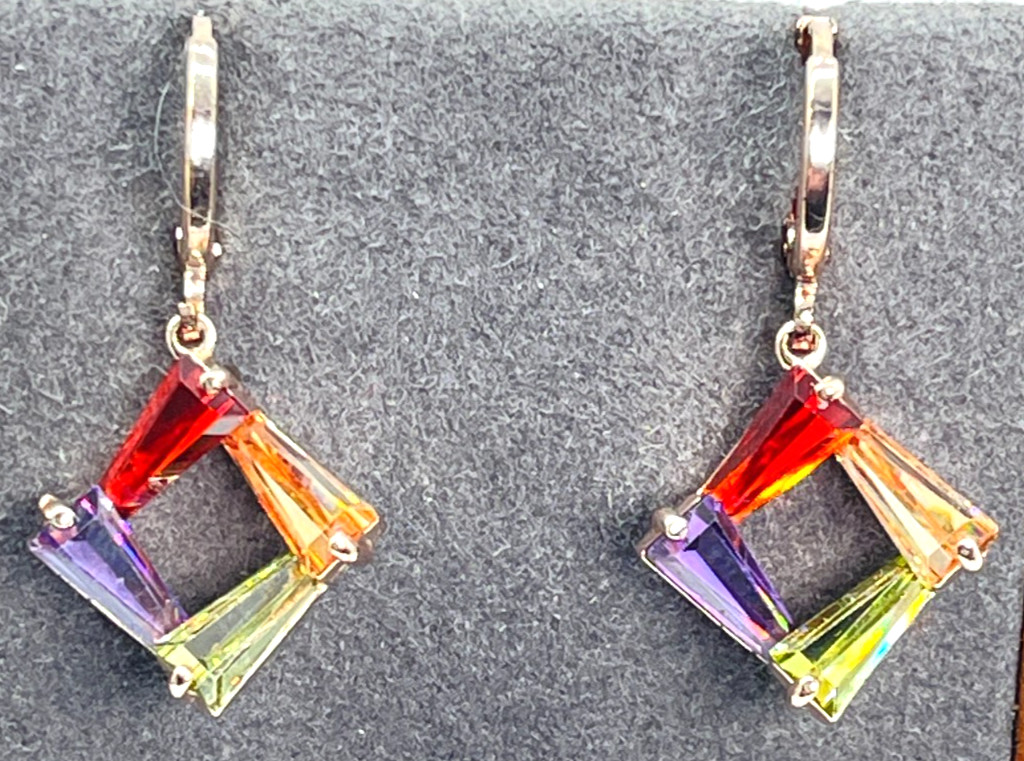 Necklace/Earrings Rose Gold Tone Multi-Color Crystal Bars 18″ Cable Chain Ear 1″