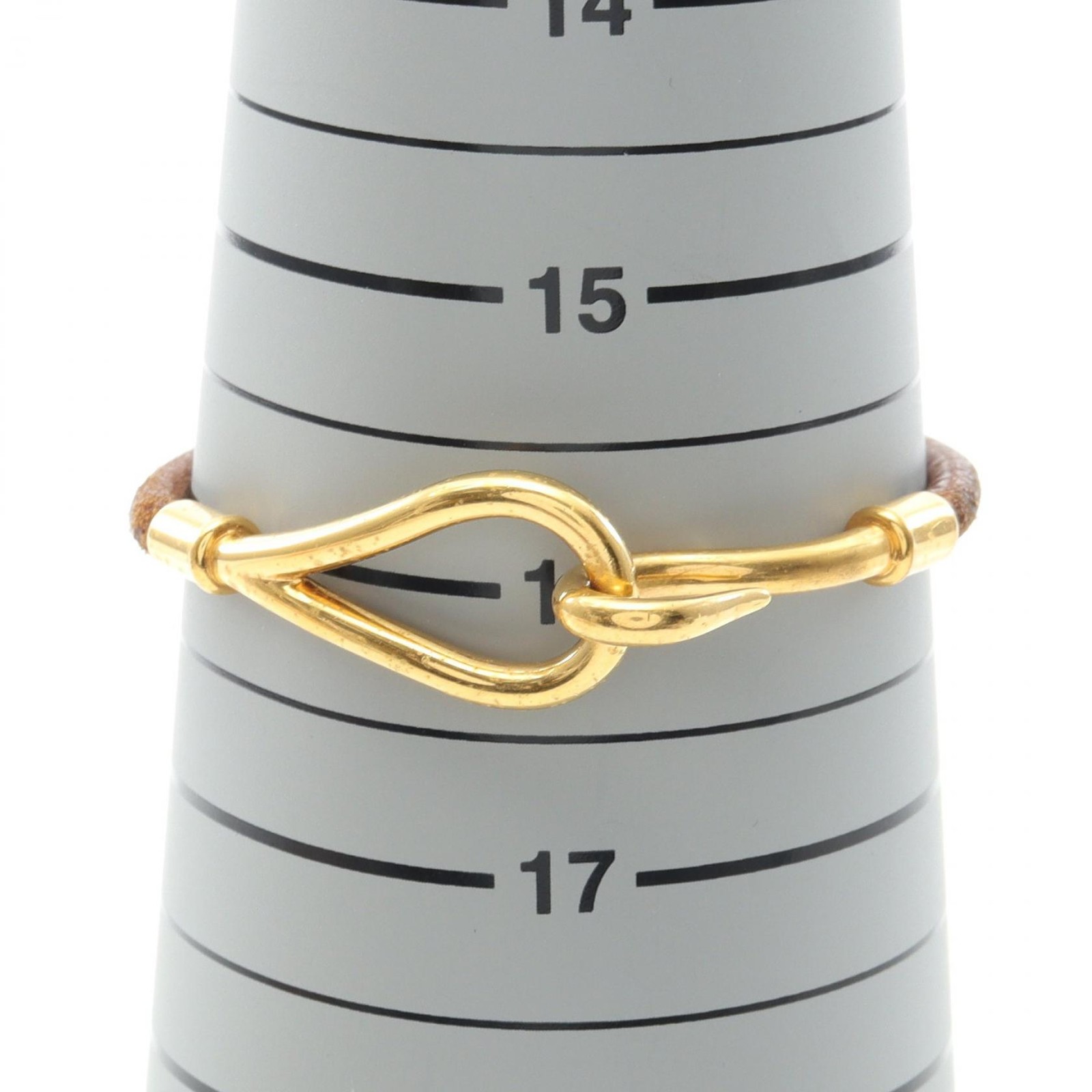 HERMES jumbo Bracelet Gold Plated leather Brown Used Women 16cm