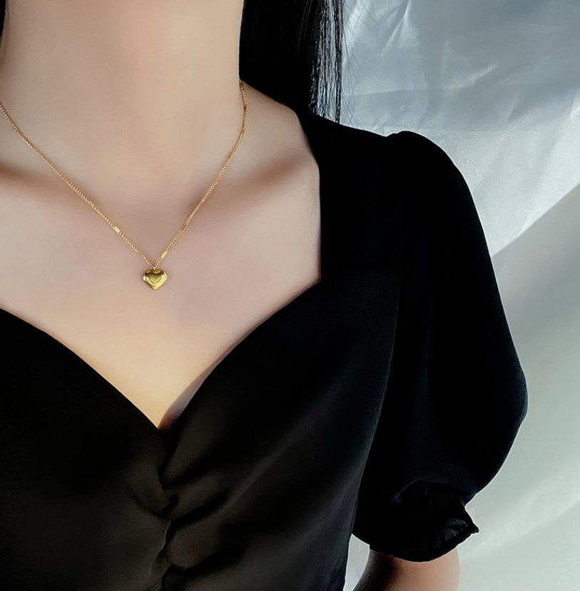 Woman Girl Silver Gold Plated Stainless Steel Heart Charm Love Chain Necklace AG