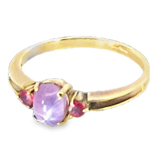 Pink Star Sapphire and Ruby Natural Genuine Gemstone ,14 kt yellow Ring H70