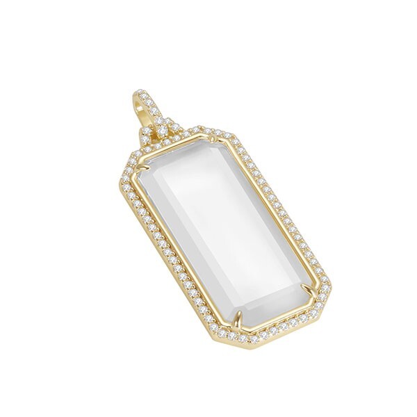 .36 Ct Moissanite Rock Crystal Tablet Pendant 14K Solid Yellow Gold Charm Gift