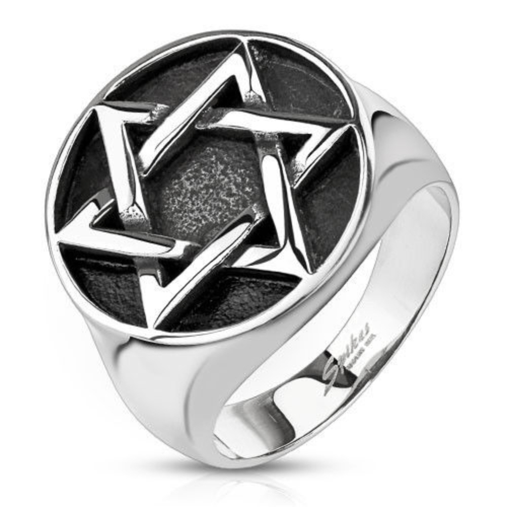 Stainless Steel Star of David Medallion Cast Ring Band Size 9-14 (FL292)