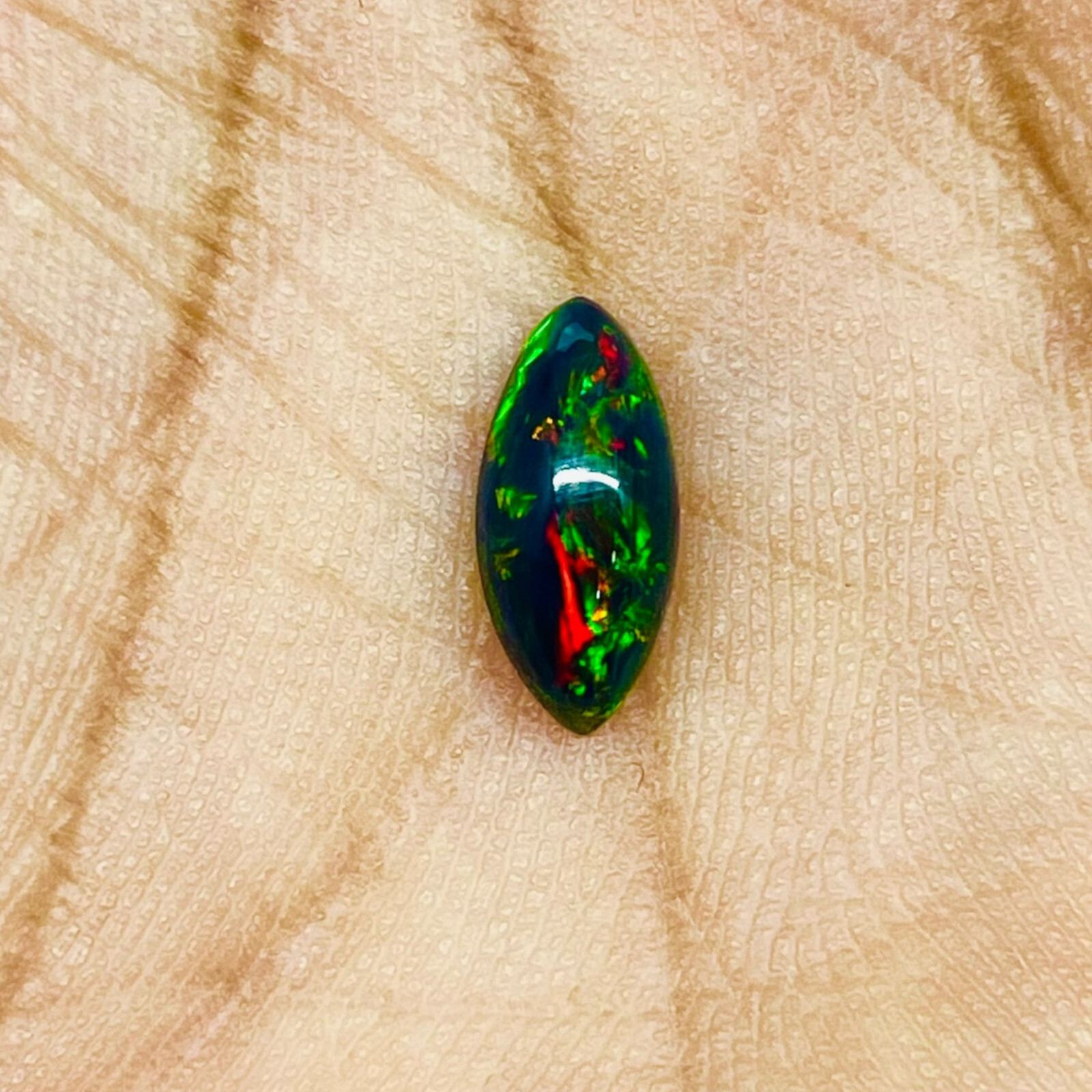 0.98 Ct Natural Ethiopian Black Opal 12×5.5mm Marquise Flashy Cabochon Gemstone