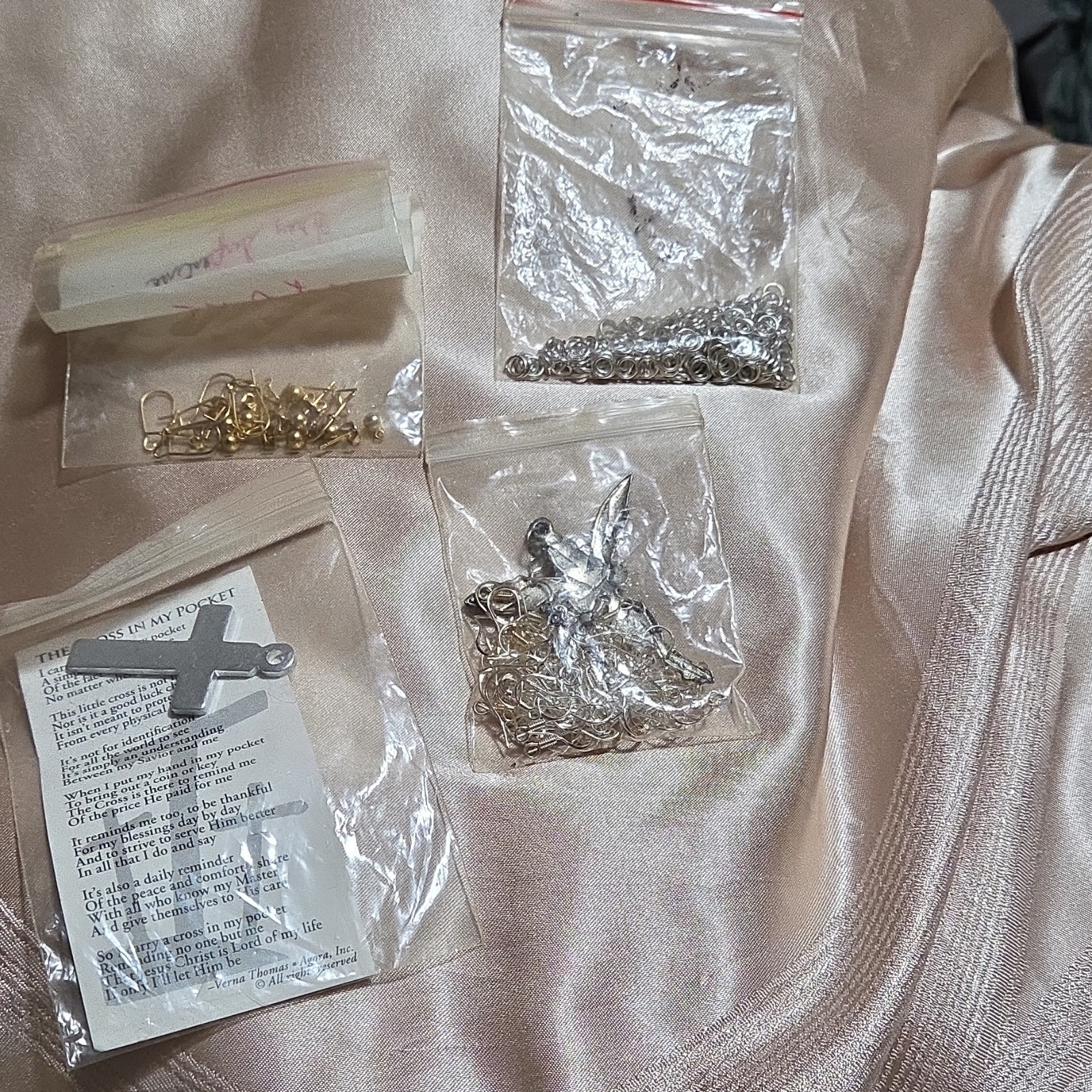 Mixed Lot Metal Jewelry Making Findings Jump Rings Earring Hooks Cross Pendant