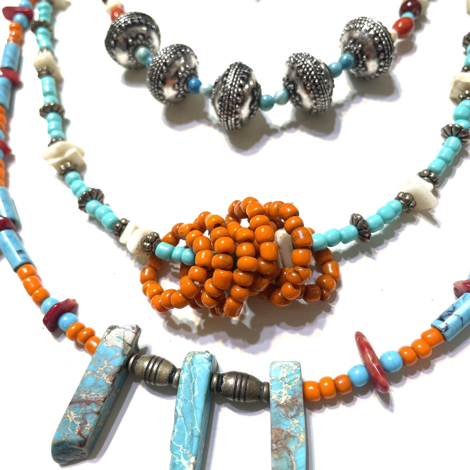 Southwestern Necklace Beaded Multiple Strand Glass Stone Metal