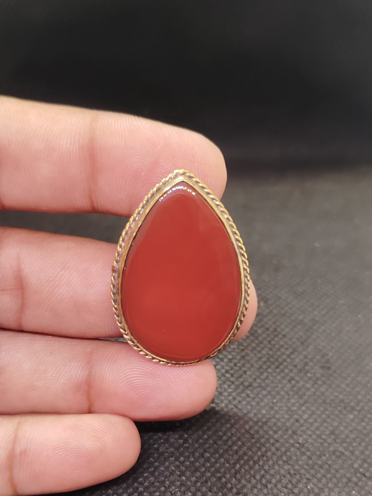 Brass Groove Red Onyx Pendant Gold Plated Natural Gemstone Handmade Jewelry