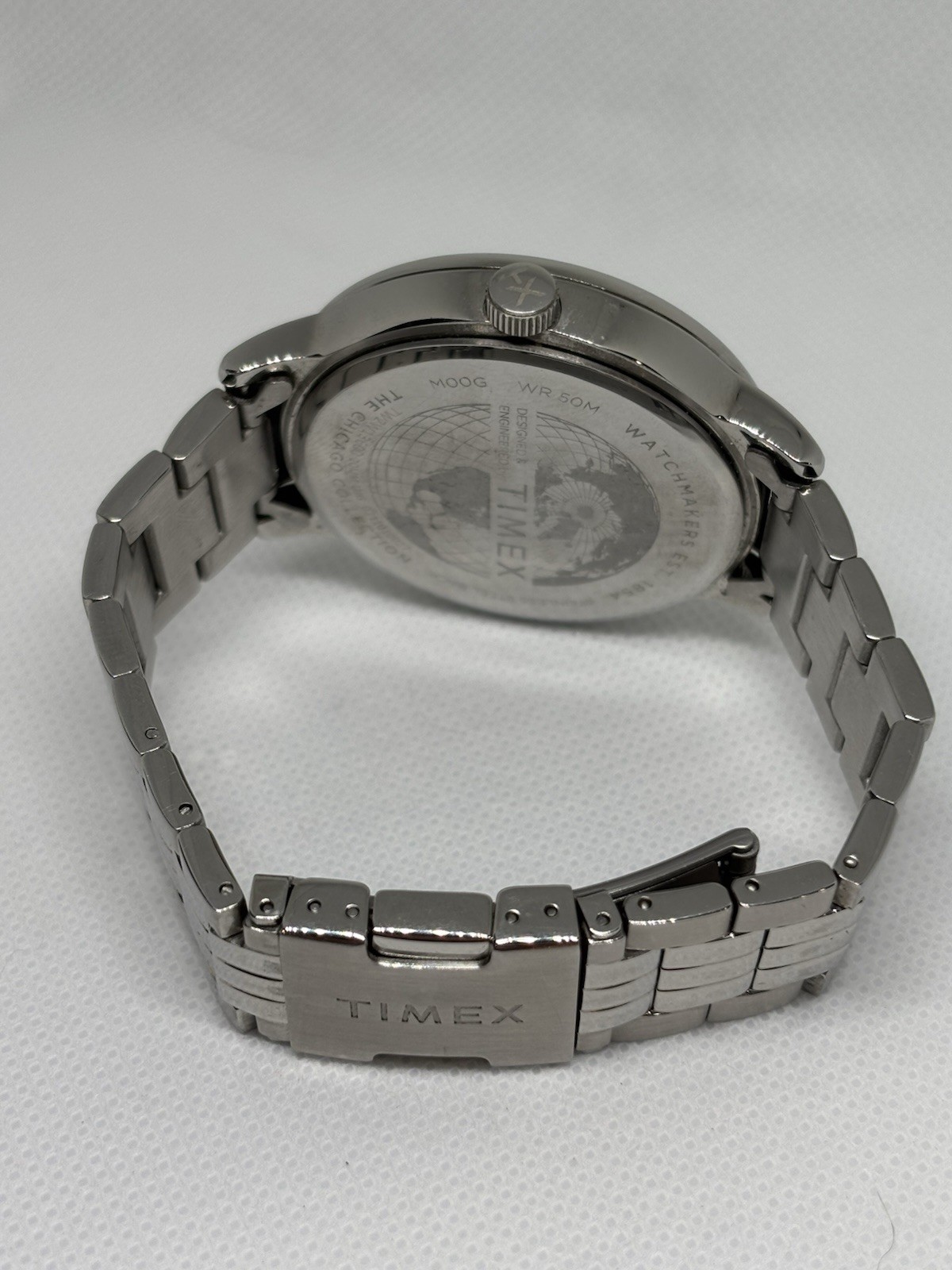 Timex Men’s Blue Dial Day Date Quartz Watch Stainless Steel WR50M Working