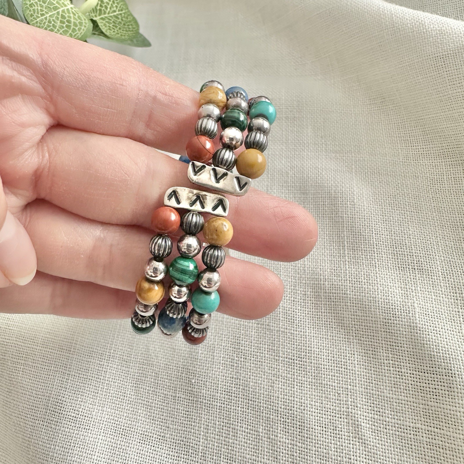 NEW” Carolyn Pollack Sterling Multi Gemstone Beaded Memory Wire Bracelet # 108