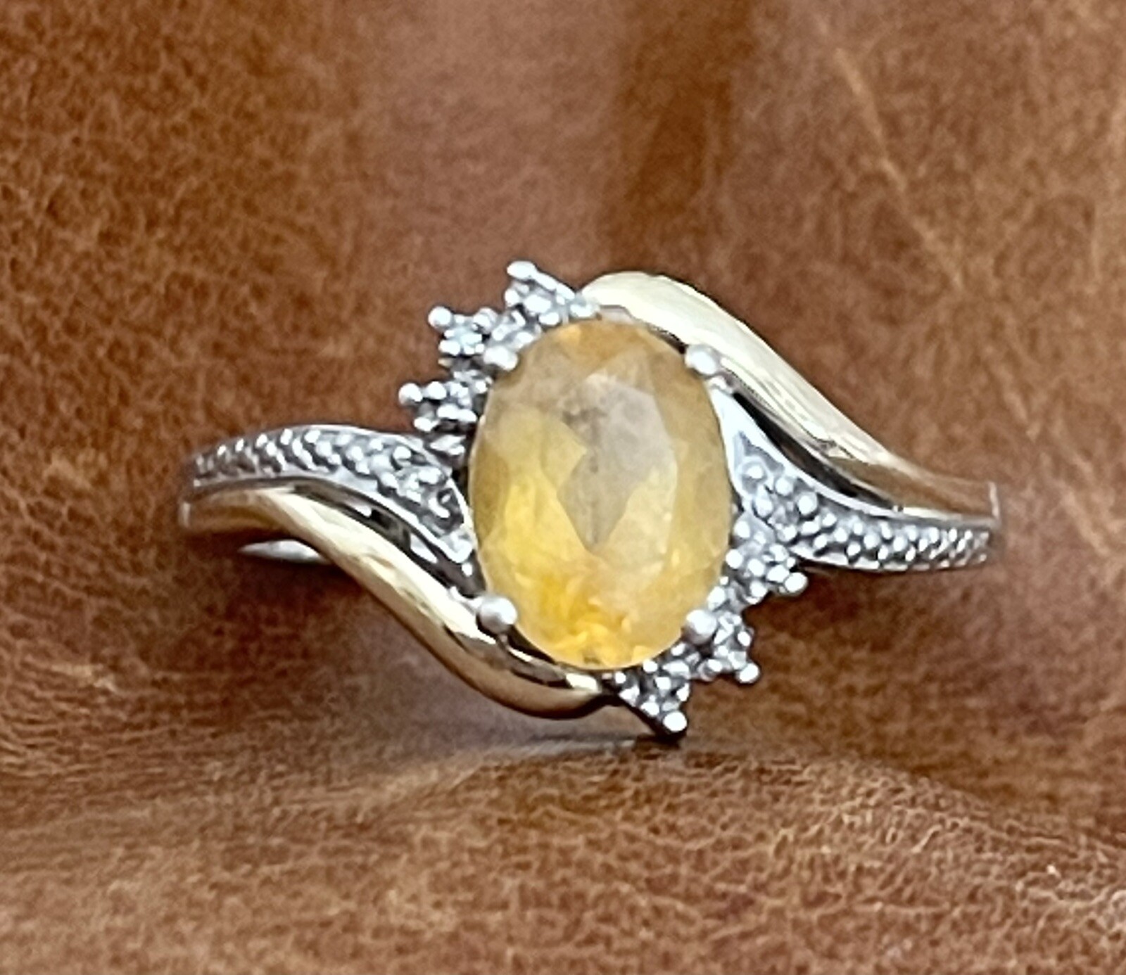 Vintage Alwand Vahan 10K Gold & 925 Sterling Citrine & Diamonds Ring Size 7