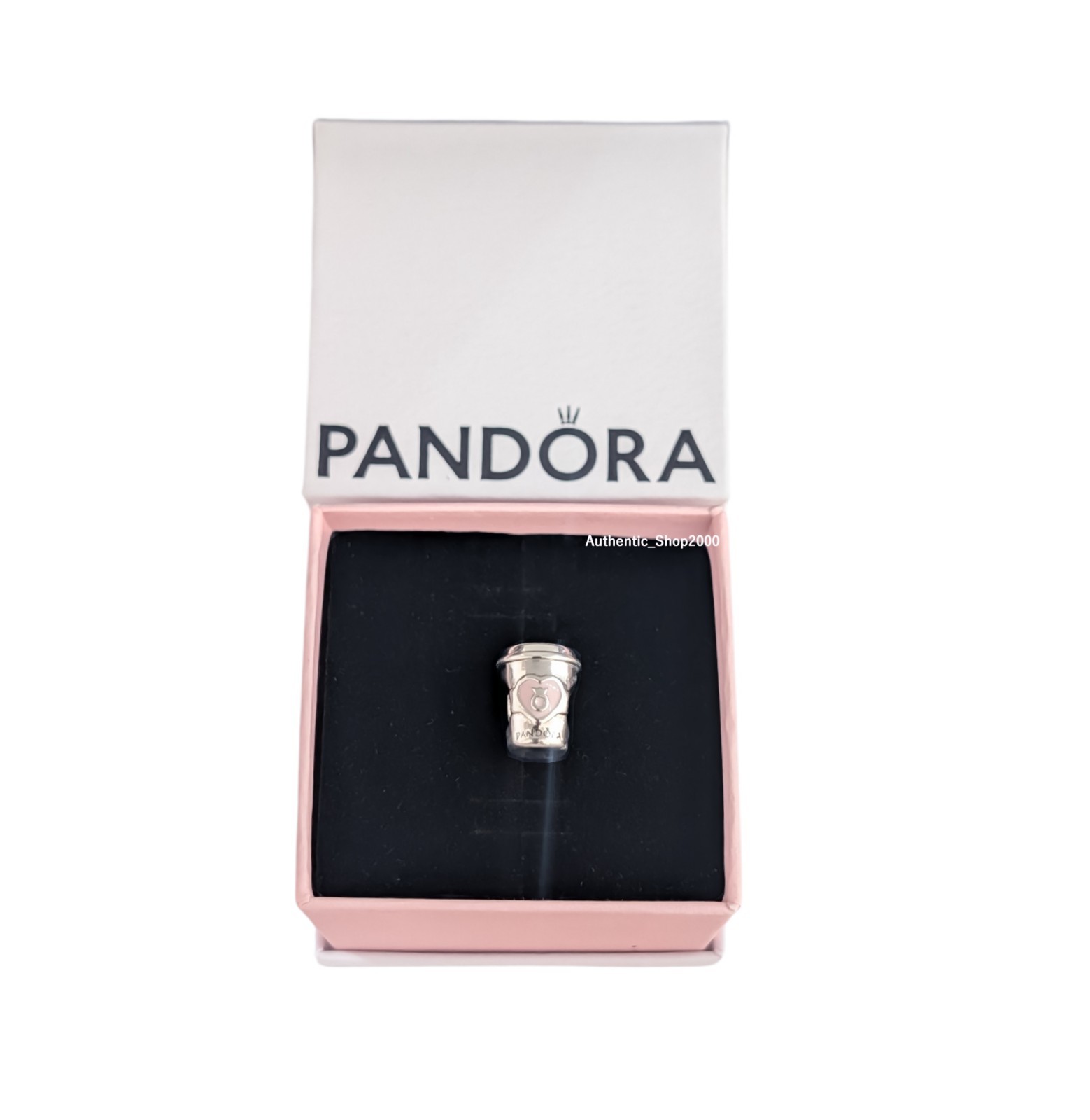 NEW PANDORA 925 Coffee Drink To Go Cup Pink Heart Charm Pendant 797185EN160