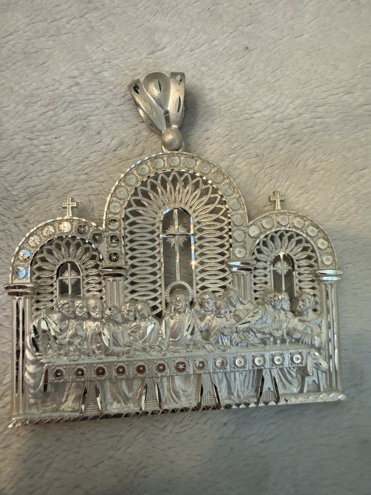 Last Supper Pendant .925 Sterling Silver Big Diamond Cut 40 Grams