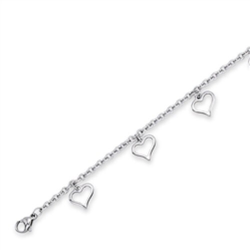 Stainless Steel 9.5 inch Charm Anklet with hearts with 2 in extender