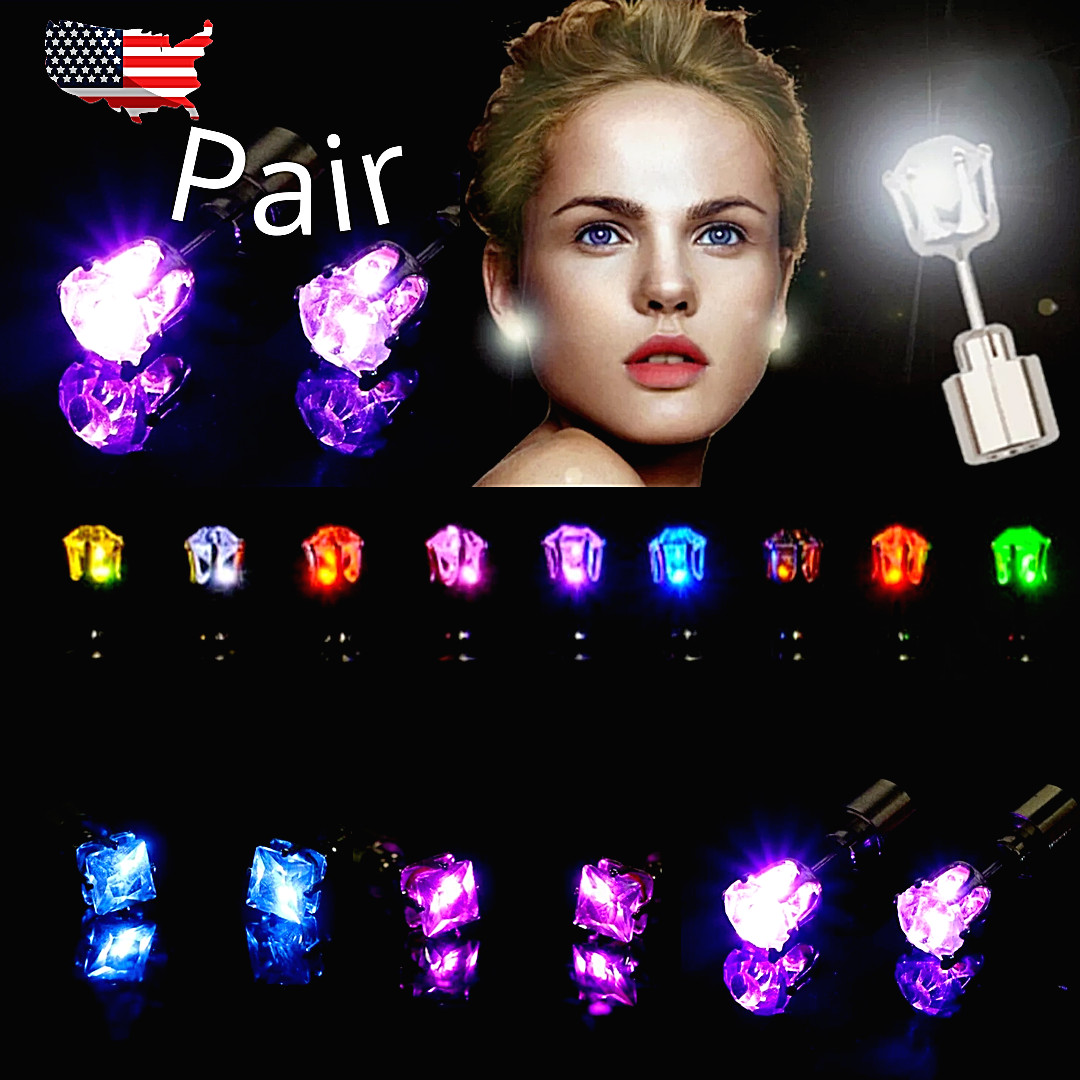 Aretes Zarcillos con Luz LED de Diamantes Accesorios Para Mujer y Niña Par US