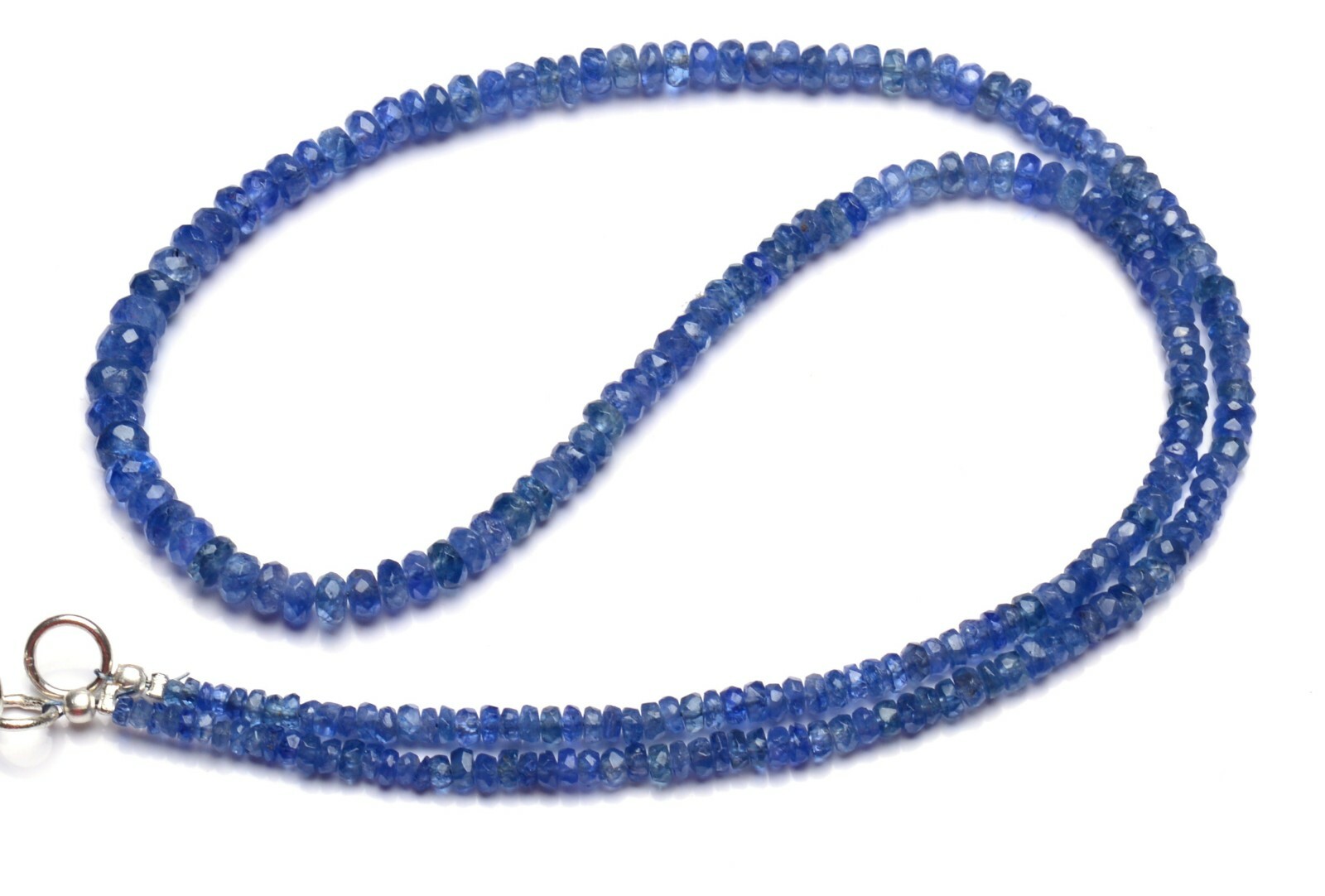 Natural Gem Blue Sapphire Faceted 3 to 5MM Size Rondelle Beads Necklace 18″ 66Ct