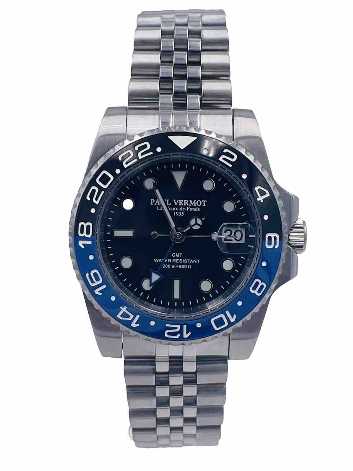 Paul Vermot GMT Automatic Ceramic Watch Pv2116BLKJ/540 Very Discounted New