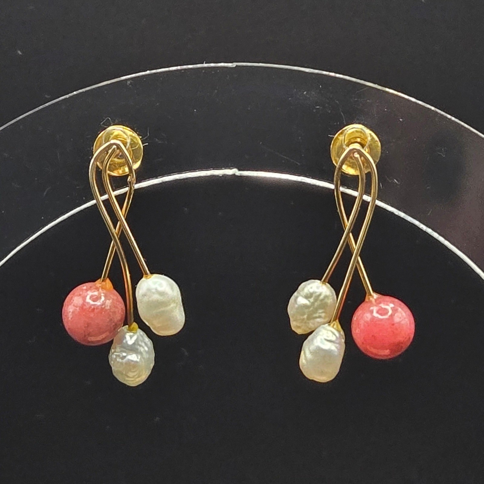 Handmade Baroque Freshwater Pearl and Coral Dangle Beads Goldtone Post Earrings