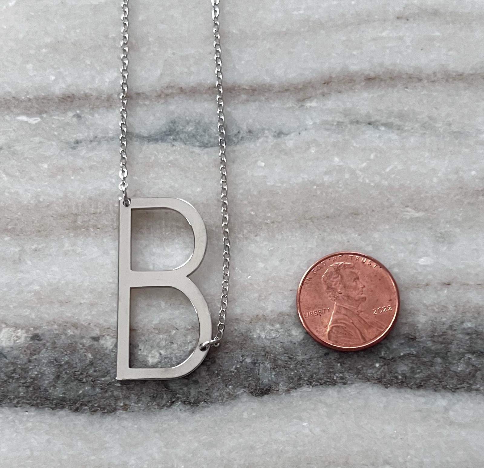 Silver Initial Necklace Large Letter Necklace Big Monogram Necklace Personalized