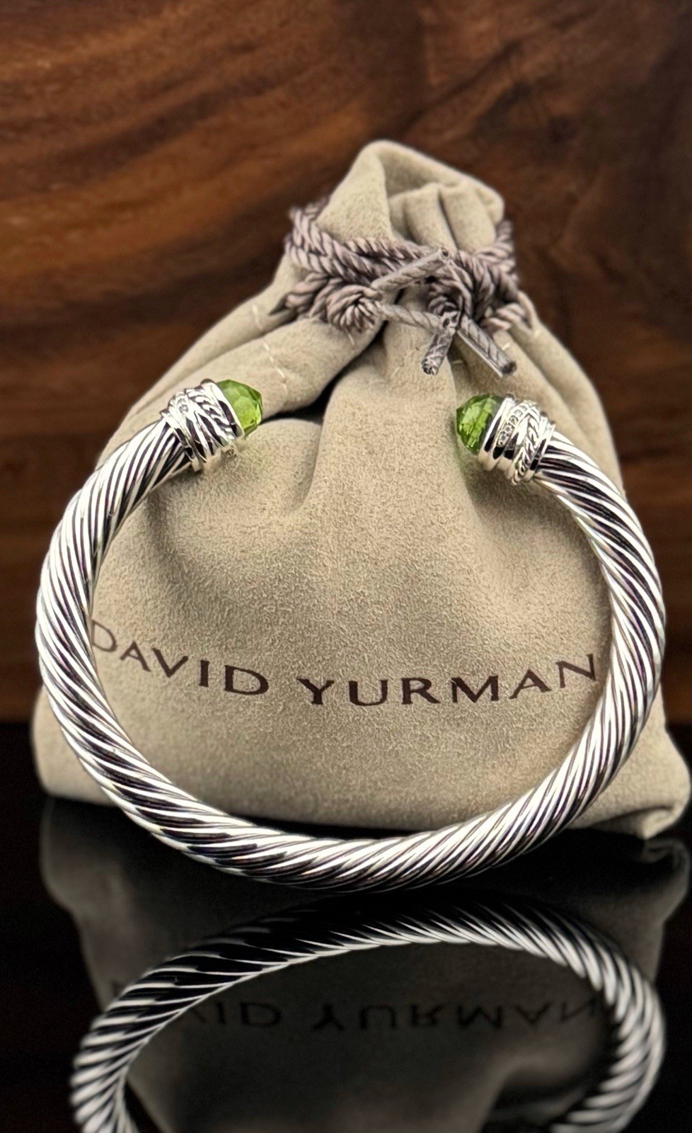David 7mm Peridot Cable Bracelet 925 Sterling Silver Size Medium