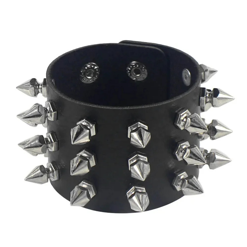 Pu Leather Studded Bracelet Choker Punk Spike Rivets Black Wristband Cuff Bangle