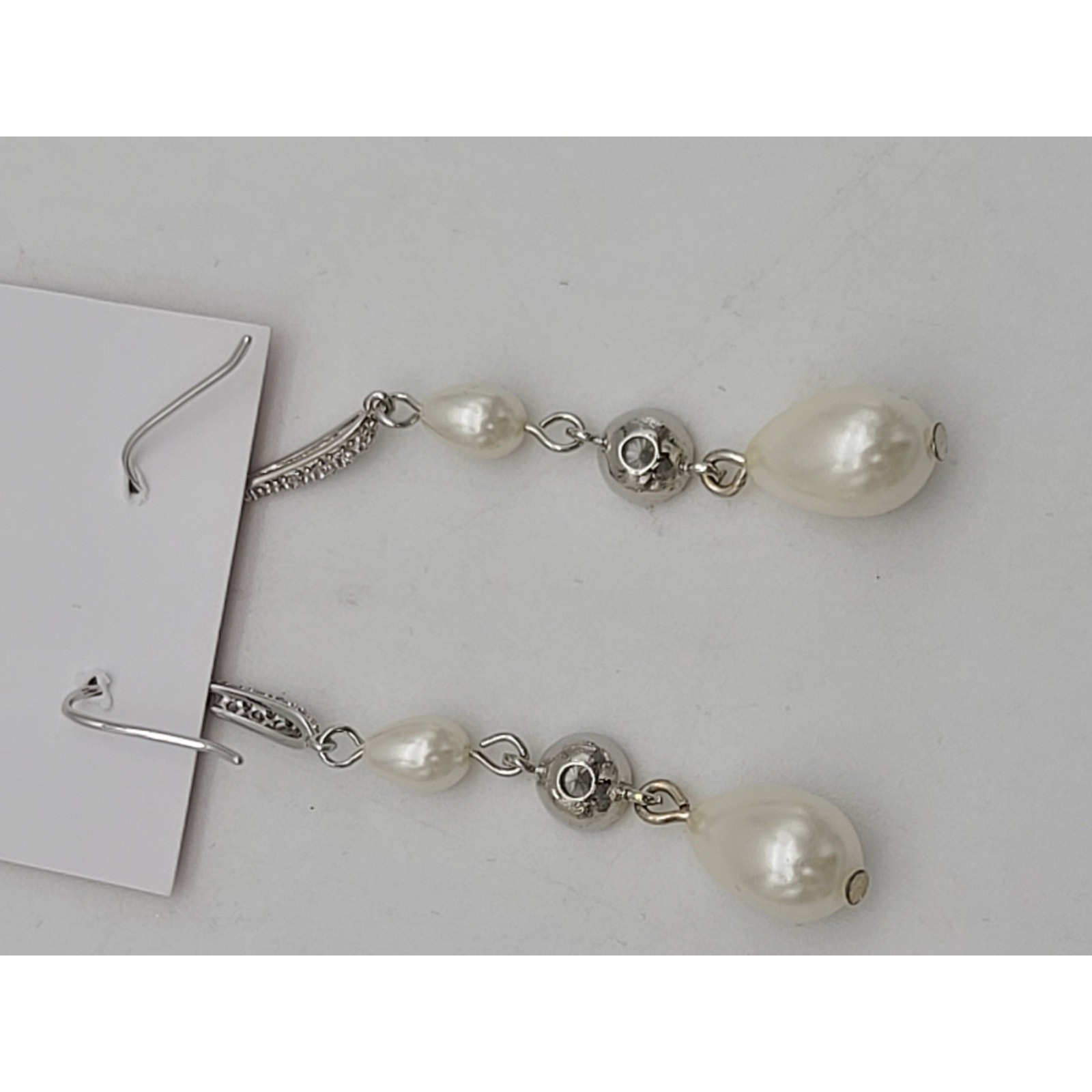 Belle Studio Bijoux CZ Crystal & White Pearl Teardrop Dangle Earrings NWT