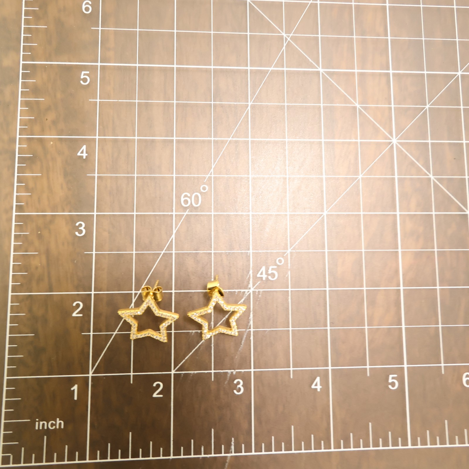 Star earrings goldtone pave clear crystals sparkly butterfly backs outline studs