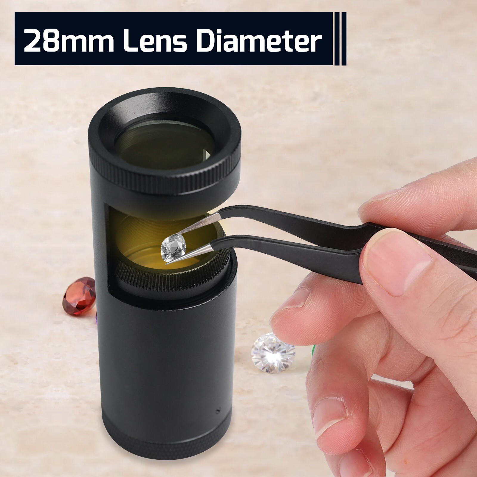 Handheld LED Polariscope 28mm Double Lens Loupe Magnifier for Jewelers & Gems