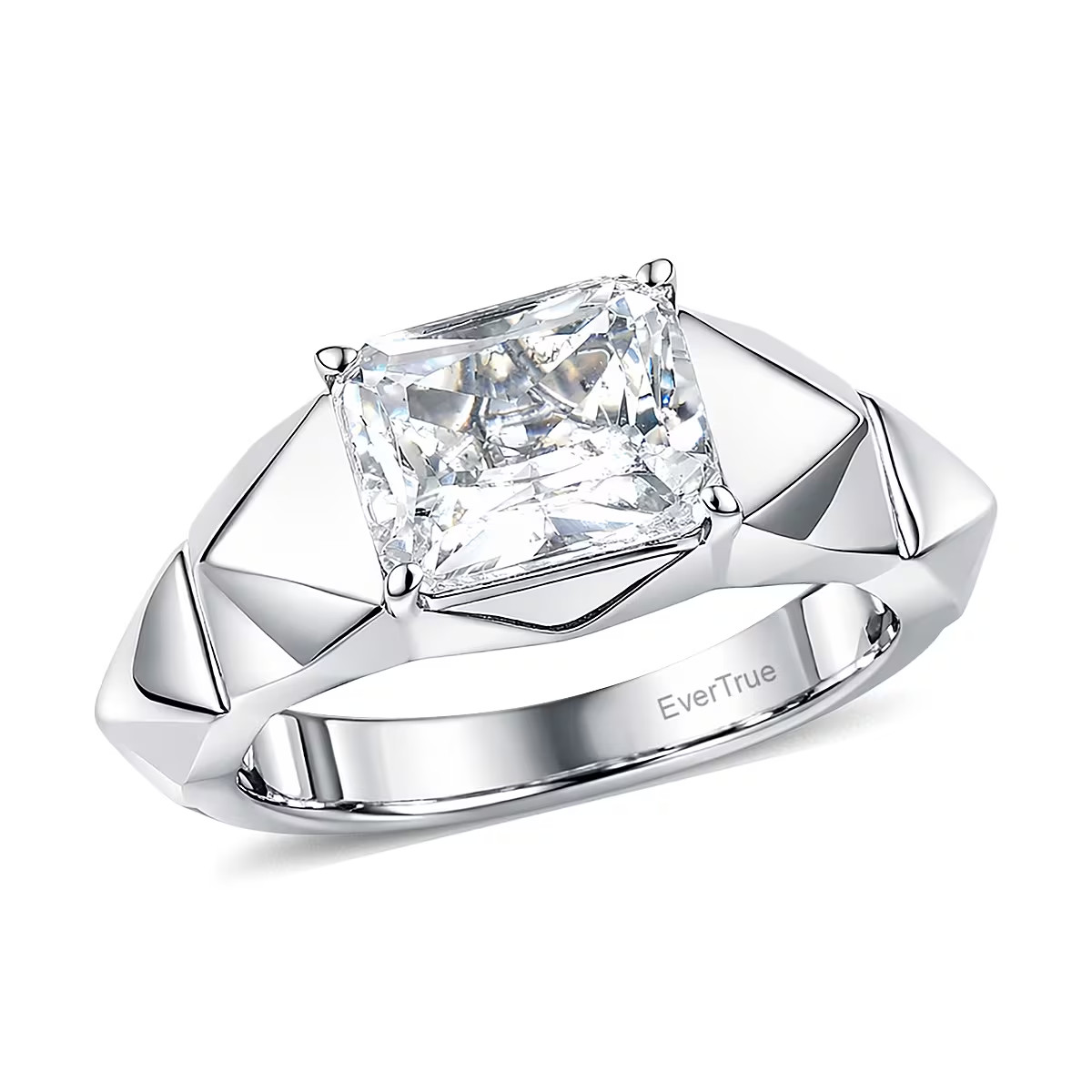 EverTrue White Topaz 4.50 ctw Dynasty Prism Men’s Ring in Platinum Bond (Size 12