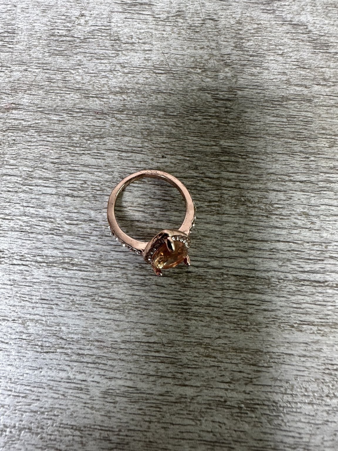 Rose Gold Tone Pear Peach Orange Solitaire Ring Size 6 Pave Accent Fashion